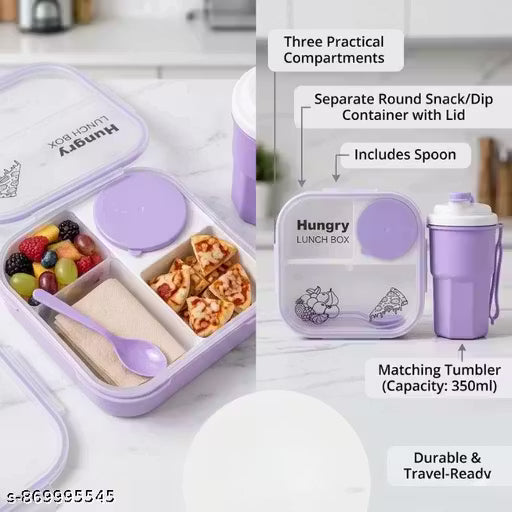 Purple 3-in-1 Compartmentalized Bento Box and Shaker Cup Set - Leak-Proof Lunch Container with Built-in Spoon - BPA-Free Food Grade Material - Portable Meal Prep Kit for School, Work & Travel