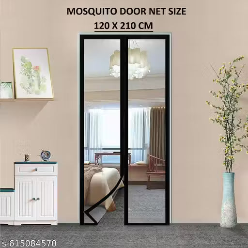Magnetic Mosquito Polyester Net for Door SIZE: 120 X 210 BLACK | Mosquito Curtain for All Door Types & Sizes | Auto-Closing Insect Screen to Keep Mosquito Out .