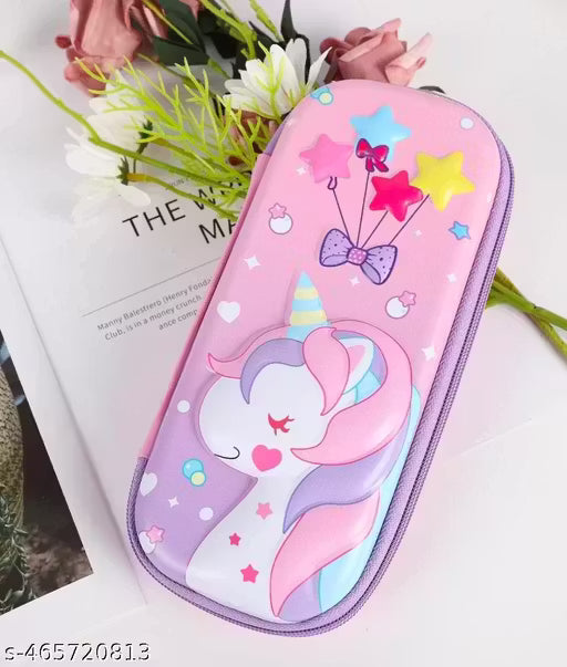 3D Unicorn Cover Large Capacity Pencil Case Compass with Compartments, School Supply Organizer for Students, Stationery Box, Cosmetic Zip Pouch Bag (1 Unit)
