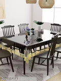 LALA HATHRASI Polyvinyl Chloride Durable Bordered Wipe Clean Oil Spill-Proof Waterproof Stain-Resistant Rectangular 6 Seater Dining Table Cover (Golden Lace, Transparent, 54x78)