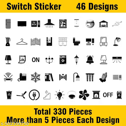 Transparent Switch ID Stickers for Switch Boards, 46 Designs, Pack of 330 Pieces (Transparent)