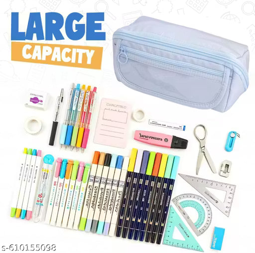 Pencil Pouch for Kids Large Capacity Cross Box Stationery Organizer with Zipper Multipurpose Pen Case for School, Office & College