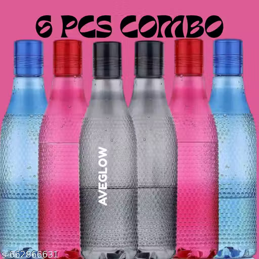 Pack of 6 Water Bottles, 1 Litre Each, Plastic Fridge Bottle Set, BPA Free and Leak Proof Bottles for Travel, Work, Ideal for Gym, Office, Home, College (COBRA_BOTTLE)