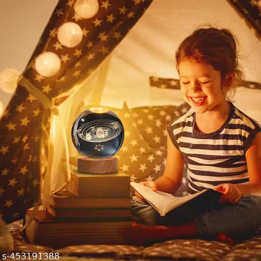 Glass Lamp 3D Ball Astronomy Night Lamp with Base for Living Room Ornament Solar System Fantasy Decoration LED Colorful Lighting Touch Base Moon Light (solar system)