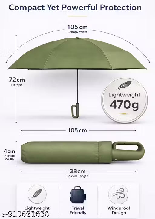 Premium Automatic Folding Umbrella for Men & Women | 105 cm Large Canopy | Windproof 10 Ribs | UV & Rain Protection | Lightweight 470g | Travel Friendly Compact Umbrella