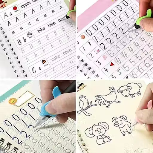 Magic practice Sank Magic Practice Copybook, (4 BOOK + 10 REFILL+ 1 Pen +1 Grip) Number Tracing Book for Preschoolers with Pen, Magic Calligraphy Copybook Set Practical Reusable Writing Tool Simple Hand Lettering