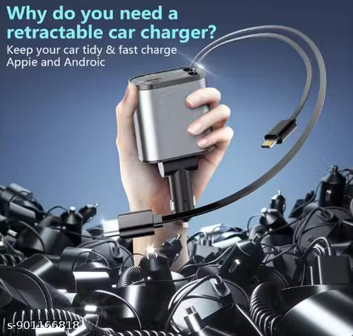 120watt Fast Car Charger (2026 New Version) with 80CM Retractable Type-C Charging for 5 Devices – Universal Car Mobile Charger for All Smartphones & Tabletts Car Charger